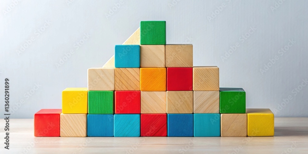 Aufkleber colorful wooden blocks arranged in ascending pyramid shape on table