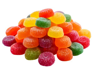Colorful Fruit Jelly Candies and Jelly Beans isolated on transparent background and White Background