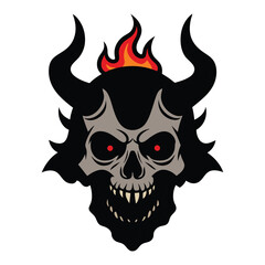 Flaming skull vector, a devilish death symbol