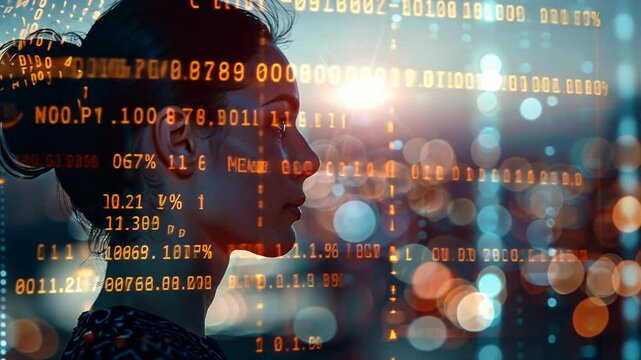 Profil mit abstrahierten digitalen Lichtpunkten