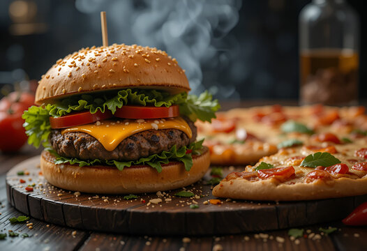 burger with pizza