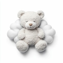 Obraz premium Gentle teddy bear with fluffy white wings, creating a serene and calming scene on a bright white background.