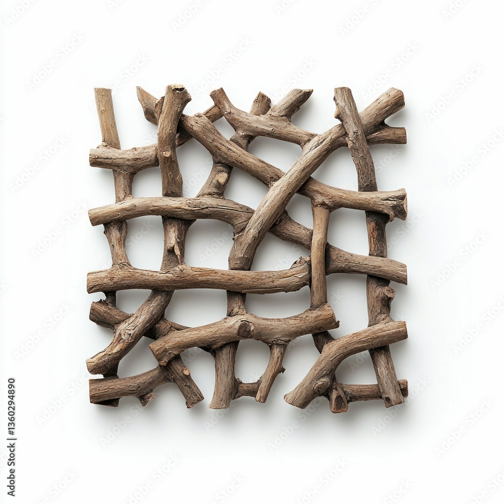 Poster a square frame constructed from interwoven dry wooden branches creates a textured pattern.