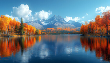 Fototapeta premium Breathtaking Autumn Landscape with Reflections in Water