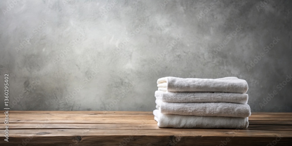 Aufkleber stack of freshly laundered white towels on rustic wooden table