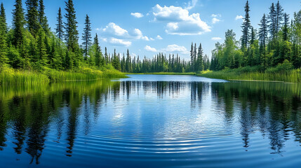 Obraz premium Tranquil Reflections of Nature in a Serene Lake Landscape