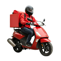 Red Scooter Delivery Driver Wearing Helmet,