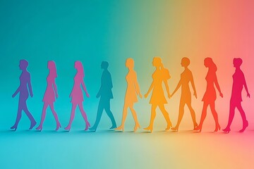 Optimistic Teamwork Vibrant Paper People Walking Forward