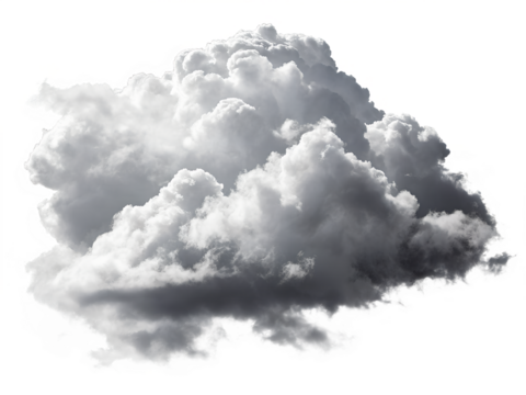 A bright blue sky with fluffy clouds and smoke rising from a chimney and a cigarette