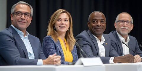 Business executives participate in a panel discussion at a conference