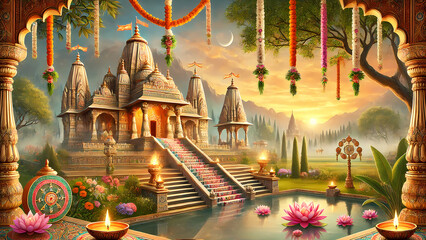 Hindu devotional background with a grand, intricately designed