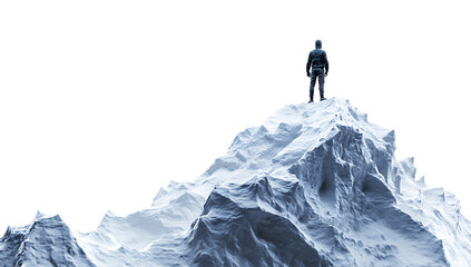 silhouette of a man standing on a cliff isolated on white background