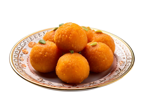  Sweets laddu on plate isolated on transparent background