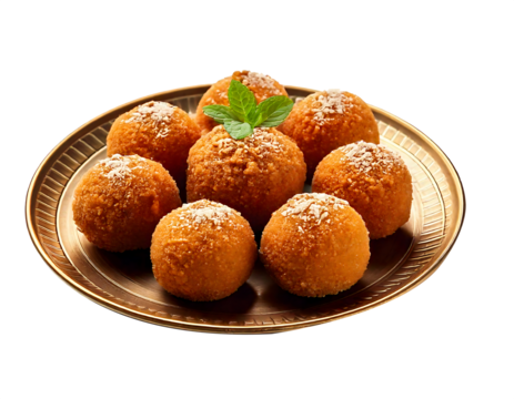  Sweets laddu on plate isolated on transparent background