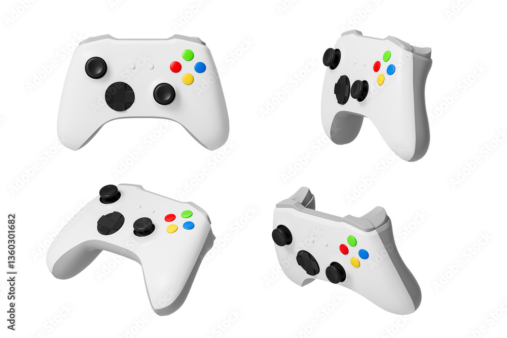 Poster game joystick from different sides on a white background. isolated. 3d rendering