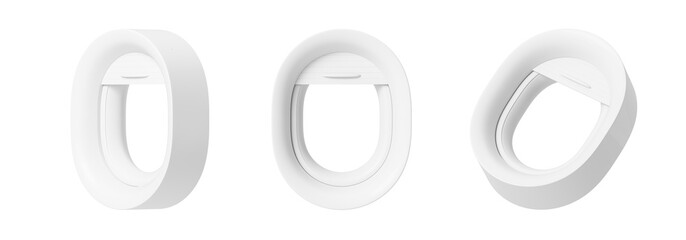 White airplane porthole from different sides. Isolation. On a white background. 3d rendering.