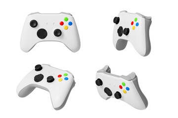 Game joystick from different sides on a white background. Isolated. 3d rendering