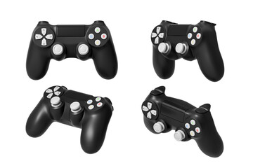 Black gaming joystick from different sides on a white background. Isolated. 3d rendering