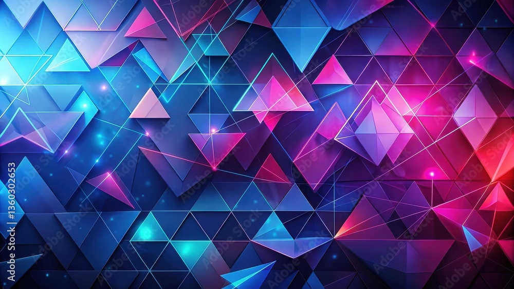 Poster Abstract Geometric Pattern with Vibrant Neon Triangles and Interconnected Lines