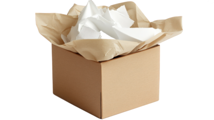 Kraft Paper Box Filled with Crumpled White Paper