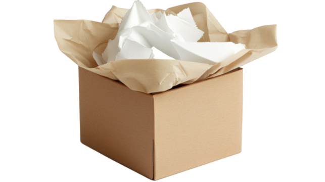 Kraft Paper Box Filled with Crumpled White Paper
