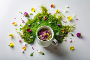 Tech Startup Mug, Mossy Stone, Petals - Overhead Fresh Splash Photo
