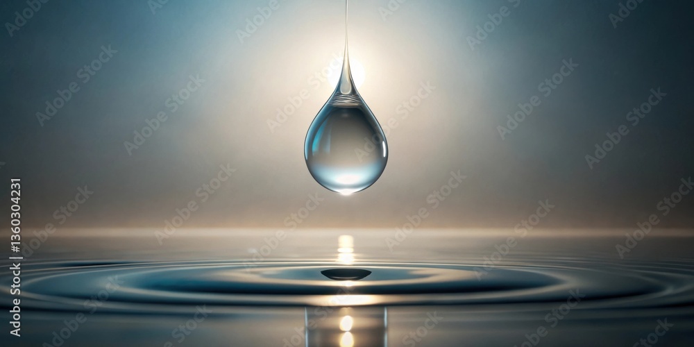 Aufkleber a single drop of water falls onto a still surface, creating concentric ripples reflecting the ambien