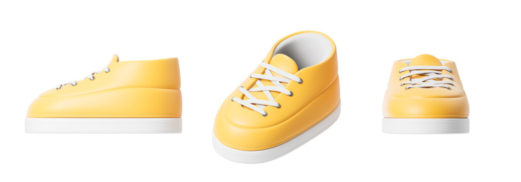 Yellow sports shoes from different sides. Isolation. On a white background. 3d rendering.