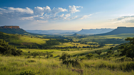 Fototapeta premium A stunning landscape view from Kloppenheim Country Estate in Machadodorp, Mpumalanga, South Africa