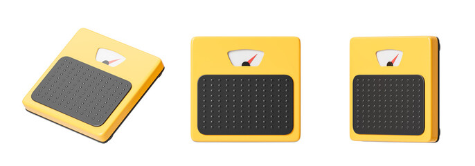 Yellow floor scales from different sides on a white background. Isolated. 3d rendering