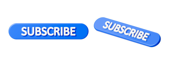 Blue subscribe button on streaming and video platforms from different sides. Isolation. On a white background. 3d rendering.
