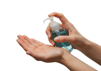 Woman's hands using hand washing alcohol gel or sanitizer against Novel Coronavirus or Corona Virus Disease. Antiseptic, Hygiene and Health Concept,