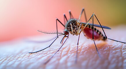 Fototapeta premium Mosquito Feeding on Human Skin in Macro Shot Showing Blood