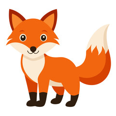 Obraz premium a cartoon illustration of a cute fox with vibrant orange fur and a fluffy tail, smiling cheerfully. This adorable animal is standing in a playful pose, ready to captivate your heart