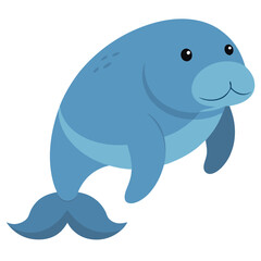 An vector illustration of a cute cartoon manatee with blue body