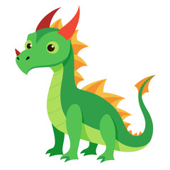 Obraz premium a friendly cartoon dragon with green scales, red horns, and a yellow and orange spines vector illustration