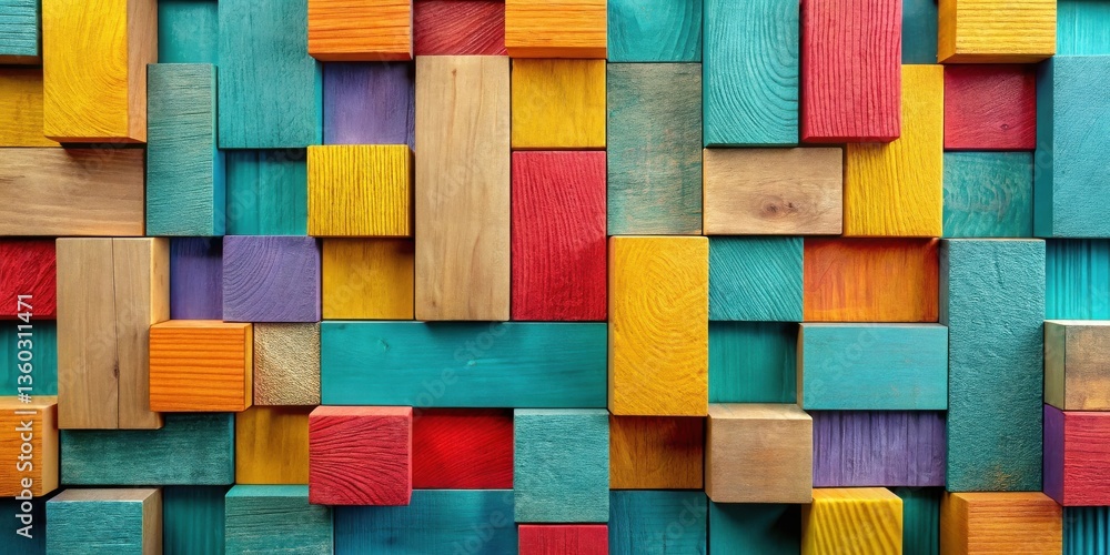 Aufkleber vibrant multicolored wooden blocks abstract pattern texture background