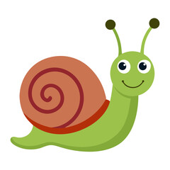 a cheerful cartoon snail with a green body and brown shell vector illustration