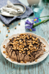 Delicious chocolate hazelnut semifreddo, served on the table.