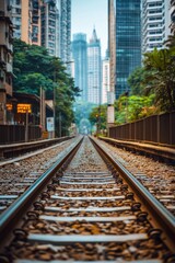 Naklejka premium Railway Tracks Through City Skyline
