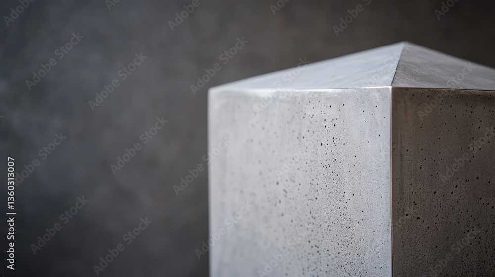 Poster Close-up view of a polished silver geometric sculpture, capturing dynamic light patterns and creating sharp contrasts with a dark background