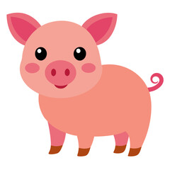 a cute cartoon pig with a curly tail and a sweet smile. It has a pink body and large, expressive eyes vector illustration