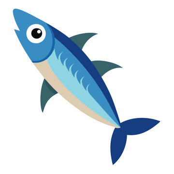 a cartoonish blue fish with a surprised expression. It's a simplified illustration, with a big eye, fins, and a smiling mouth. The fish is angled upwards, adding a sense of movement