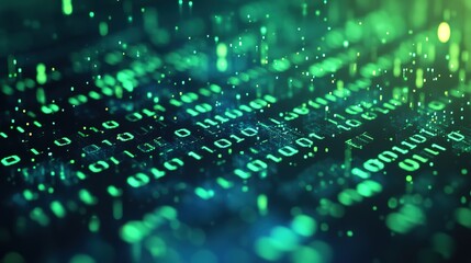 Dense green binary codes creating a sense of depth and complexity in the digital realm, perfect for projects related to data encryption, programming, and digital security.