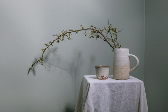 Minimalist Pottery Still Life With Branch