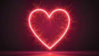 Neon heart shape glowing against dark background