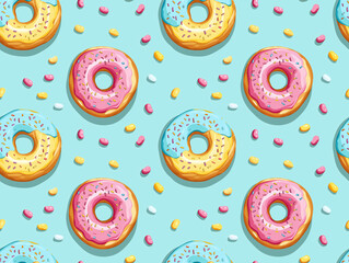 Donut in pastel hues on blue background
