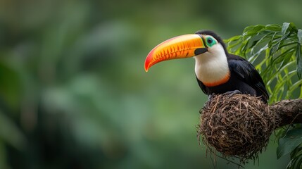 Fototapeta premium Toucan perched in nest, vibrant colors
