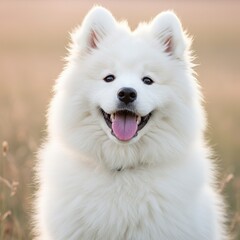 Samoyed Puppy Smiling with Fluffy White Fur – Happy Arctic Dog