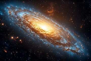 Fototapeta premium Stunning view of a spiral galaxy with vibrant colors and glowing core against a starry background